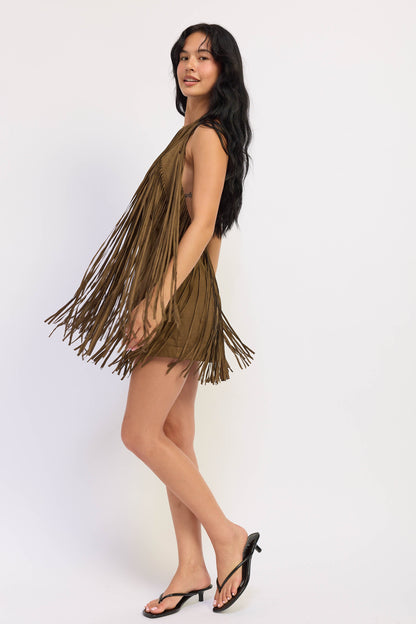 Emory Park Sasha Mini Dress in Olive view 6 - Sasha Mini Dress Tiger Mist