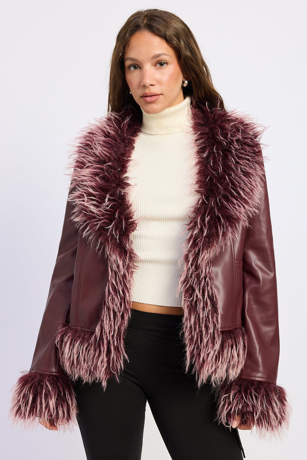 Emory Park Soraya Fur Jacket in Burgundy - Sorayama Jacket (layer)