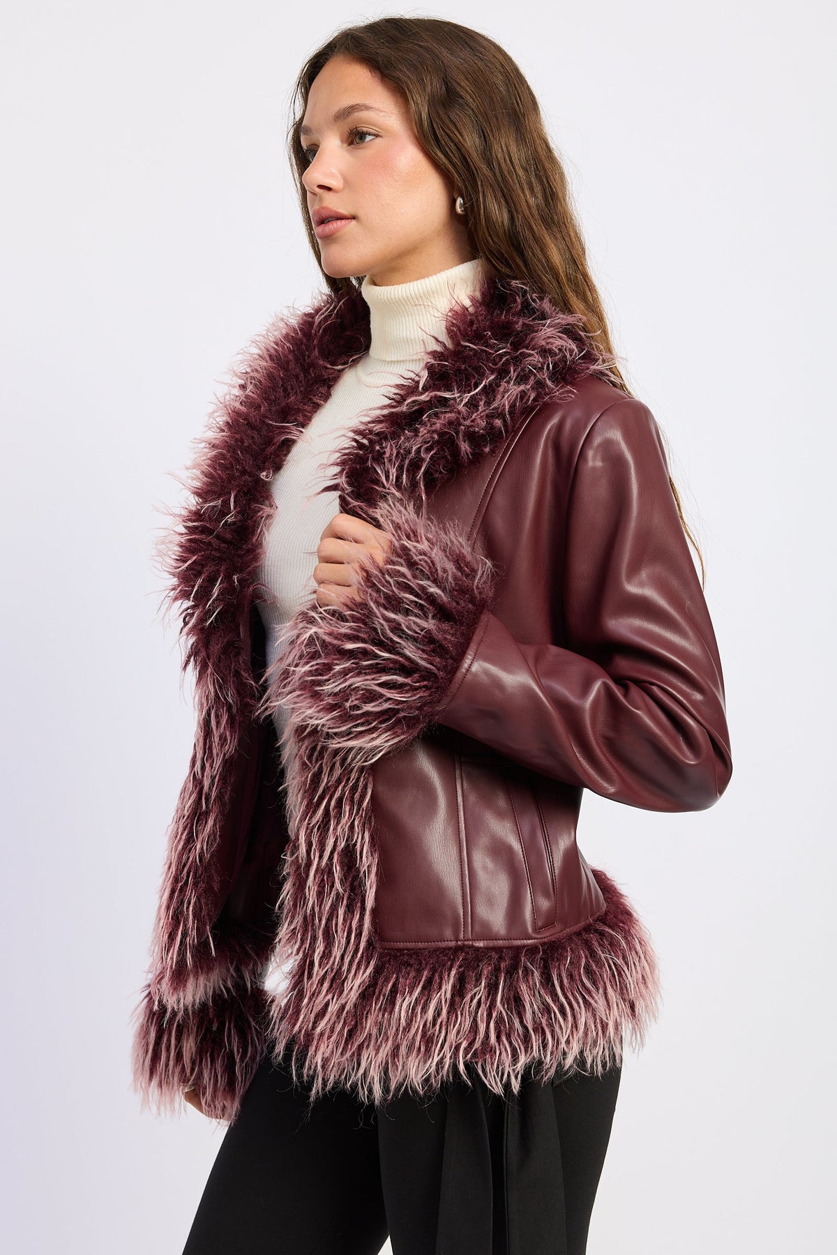 Emory Park Soraya Fur Jacket in Burgundy view 2 - Sorayama Jacket (layer)