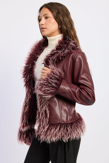 Emory Park Soraya Fur Jacket in Burgundy view 2 - Sorayama Jacket (layer)