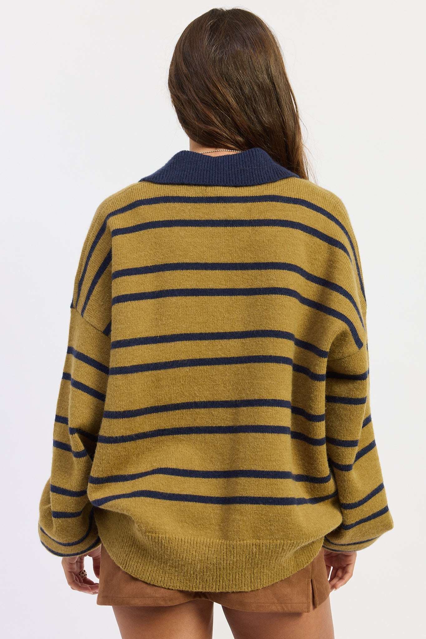 Emory Park Sydney Sweater in Khaki Navy Stripe view 3 - Staud Sidney Sweater (top)
