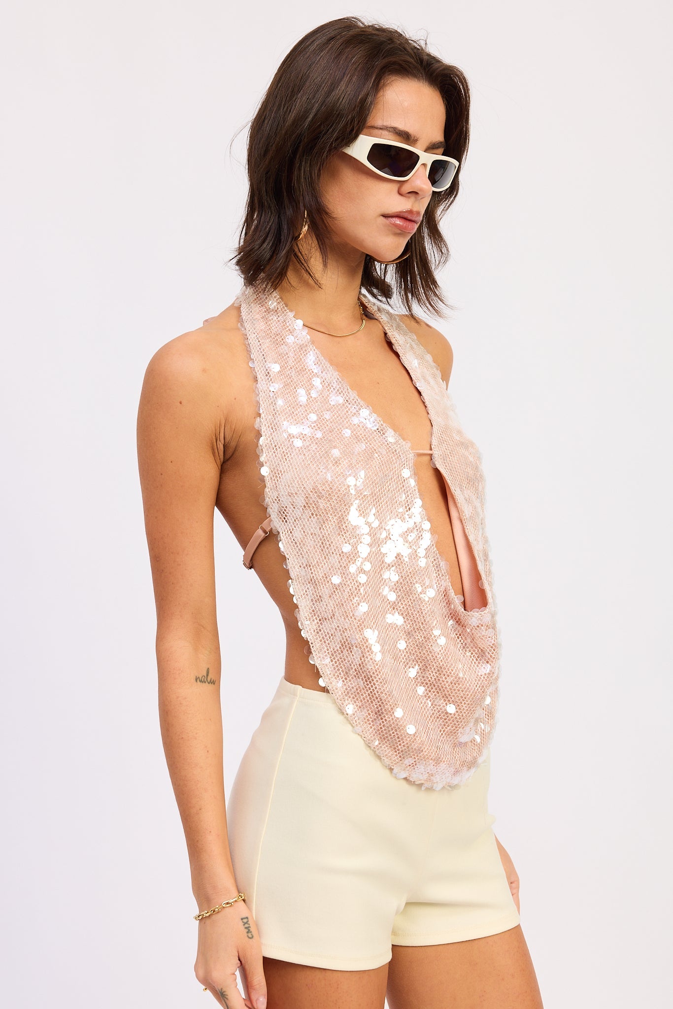 Emory Park Tatiana Halter Top in Apricot view 2 - Tatiana Halter Neck Satin Gown
