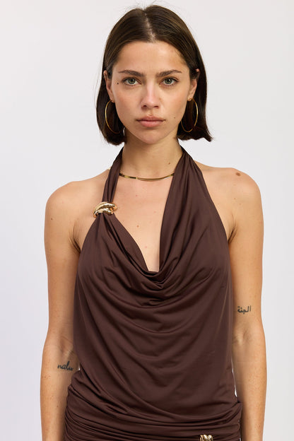 Emory Park Tori Halter Top in Expresso view 4
