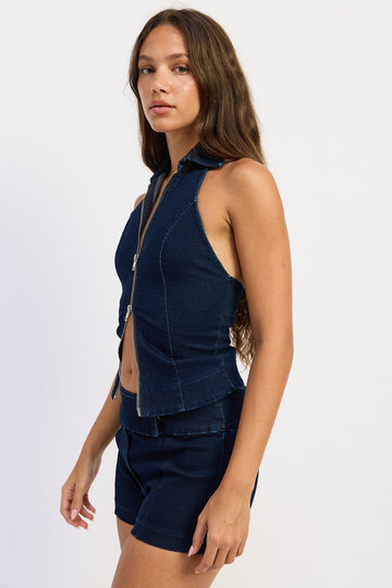 Emory Park Violette Vest Top in Dark Denim view 2