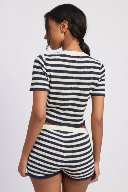 Emory Park Wrenley Button up Top in Ivory Navy Stripe view 3 - Button Top