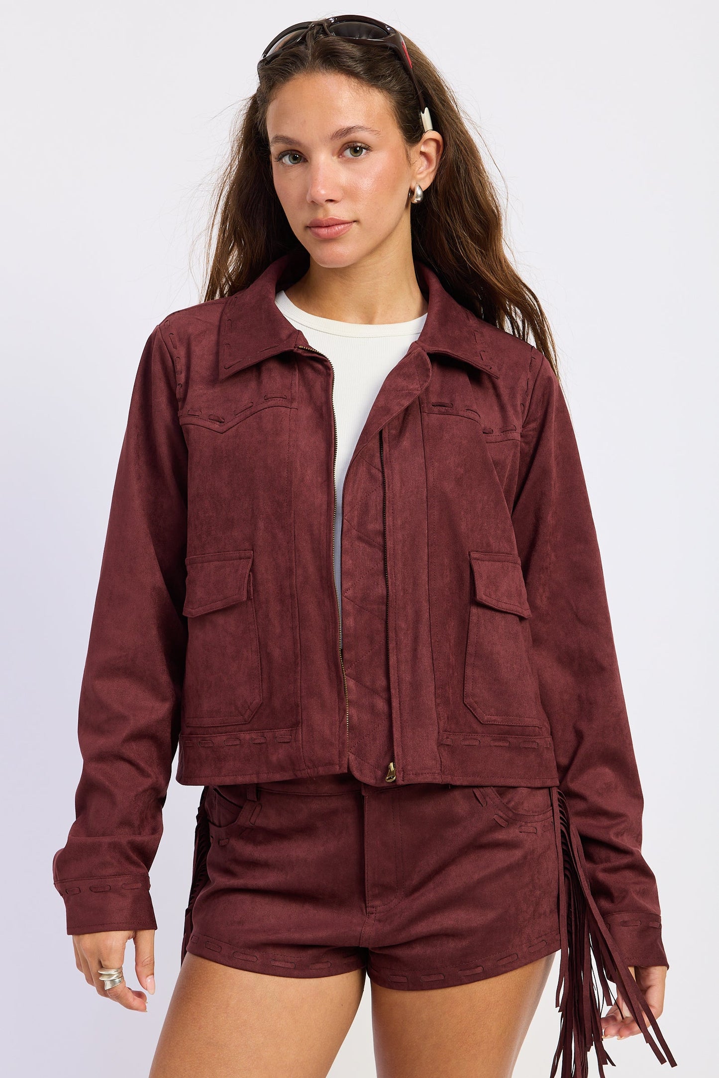 Emory Park Xenia Jacket in Wine - Xenia Onatopp Jacket (layer)