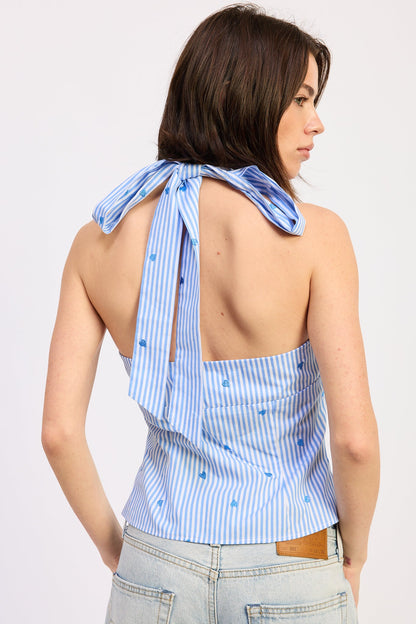 Emory Park Zoey Halter Top in Blue Stripe view 3 - Zoey Crop Top