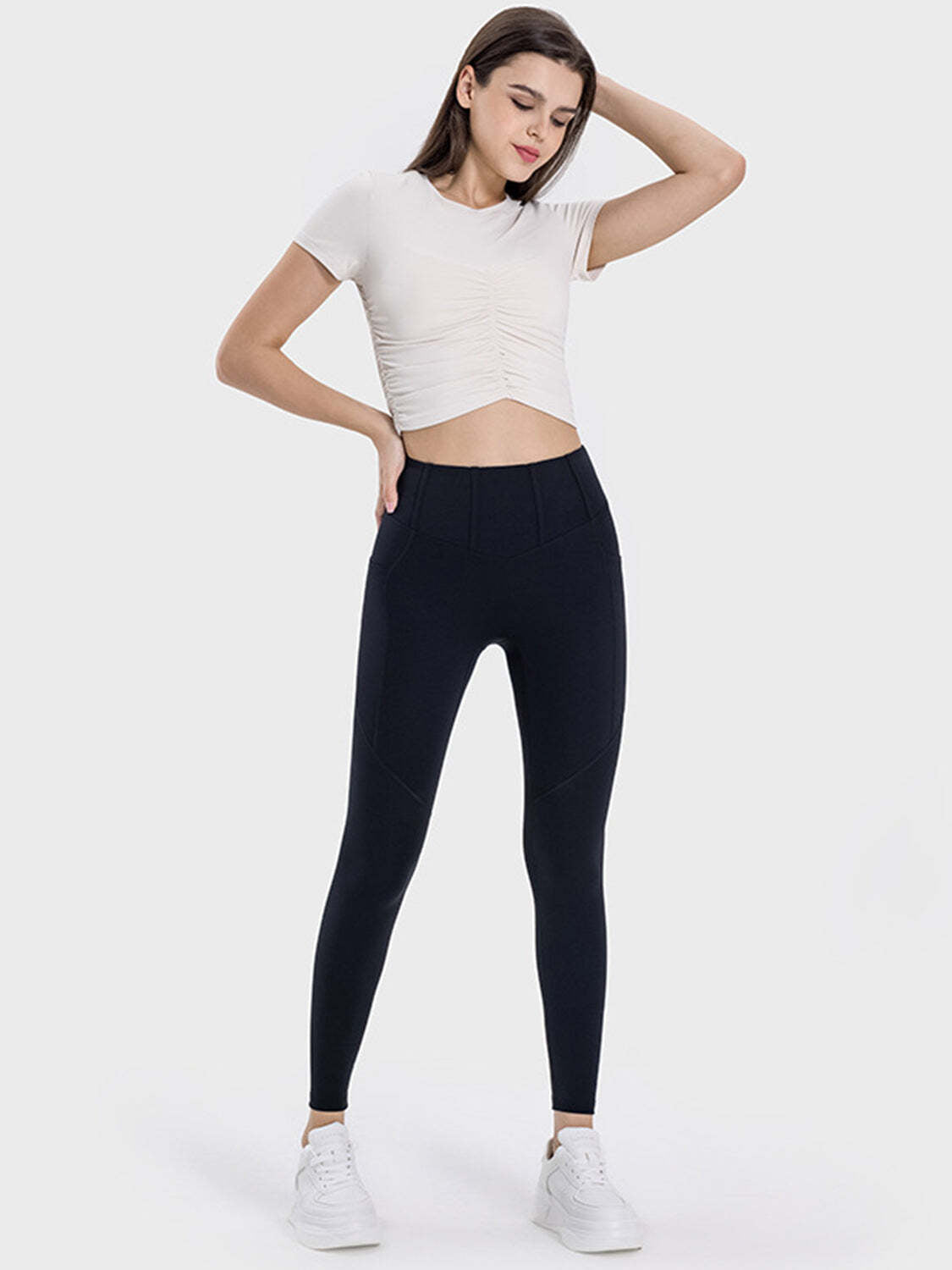 Essential High-waisted Compression Leggings for Women – Sculpting Tummy Control Workout Pants in Teal view 8 (bottom)