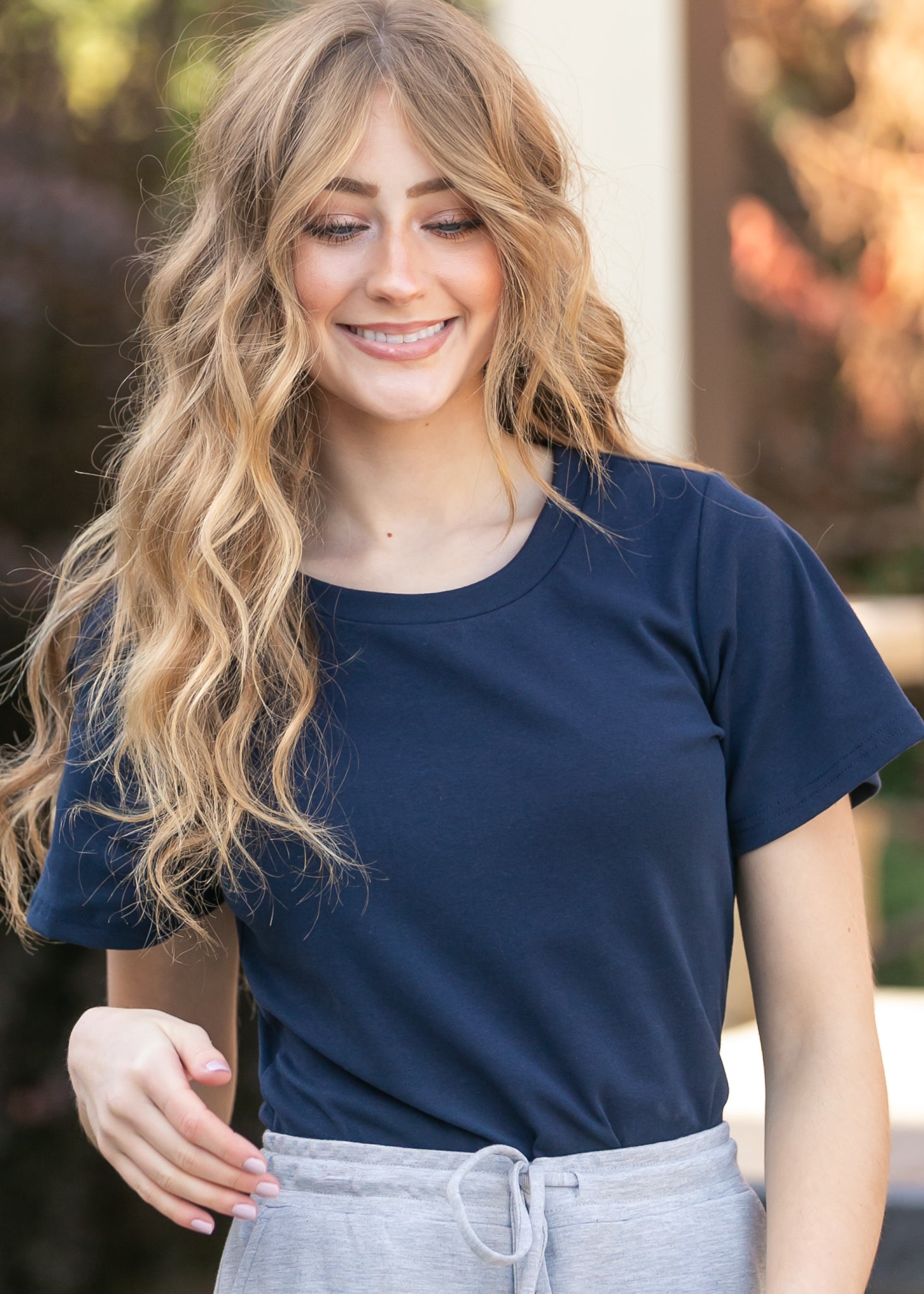 Essential Navy Flutter Sleeve Top view 10 - Basic Navy Top