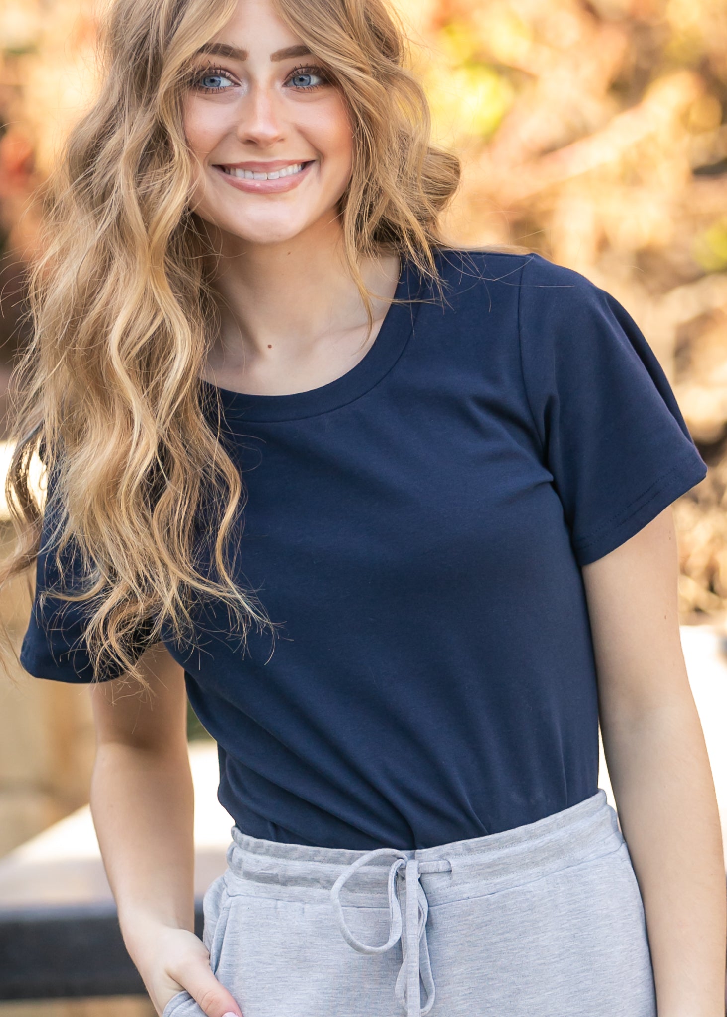 Essential Navy Flutter Sleeve Top view 11 - Basic Navy Top