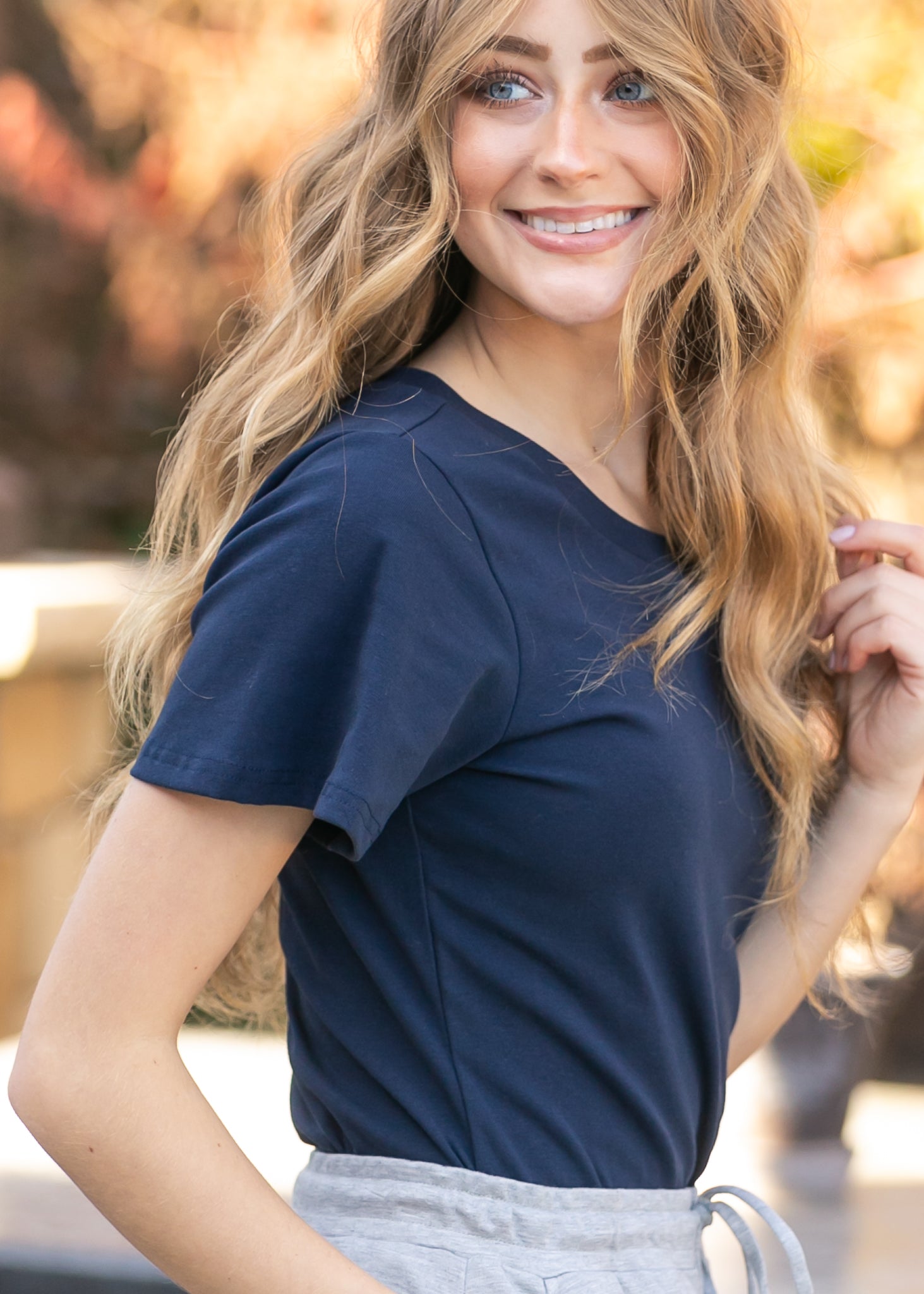 Essential Navy Flutter Sleeve Top view 13 - Basic Navy Top