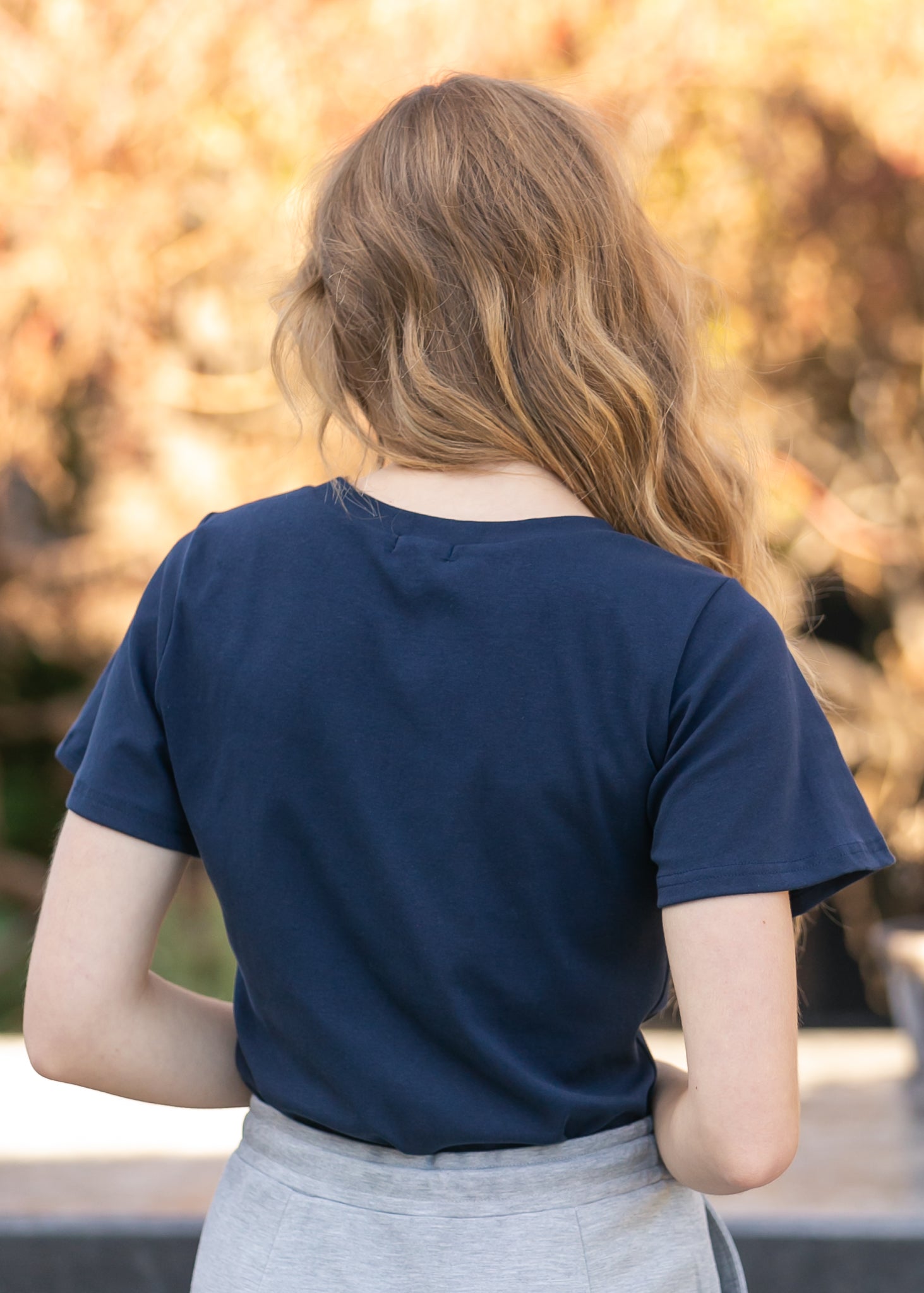 Essential Navy Flutter Sleeve Top view 14 - Basic Navy Top