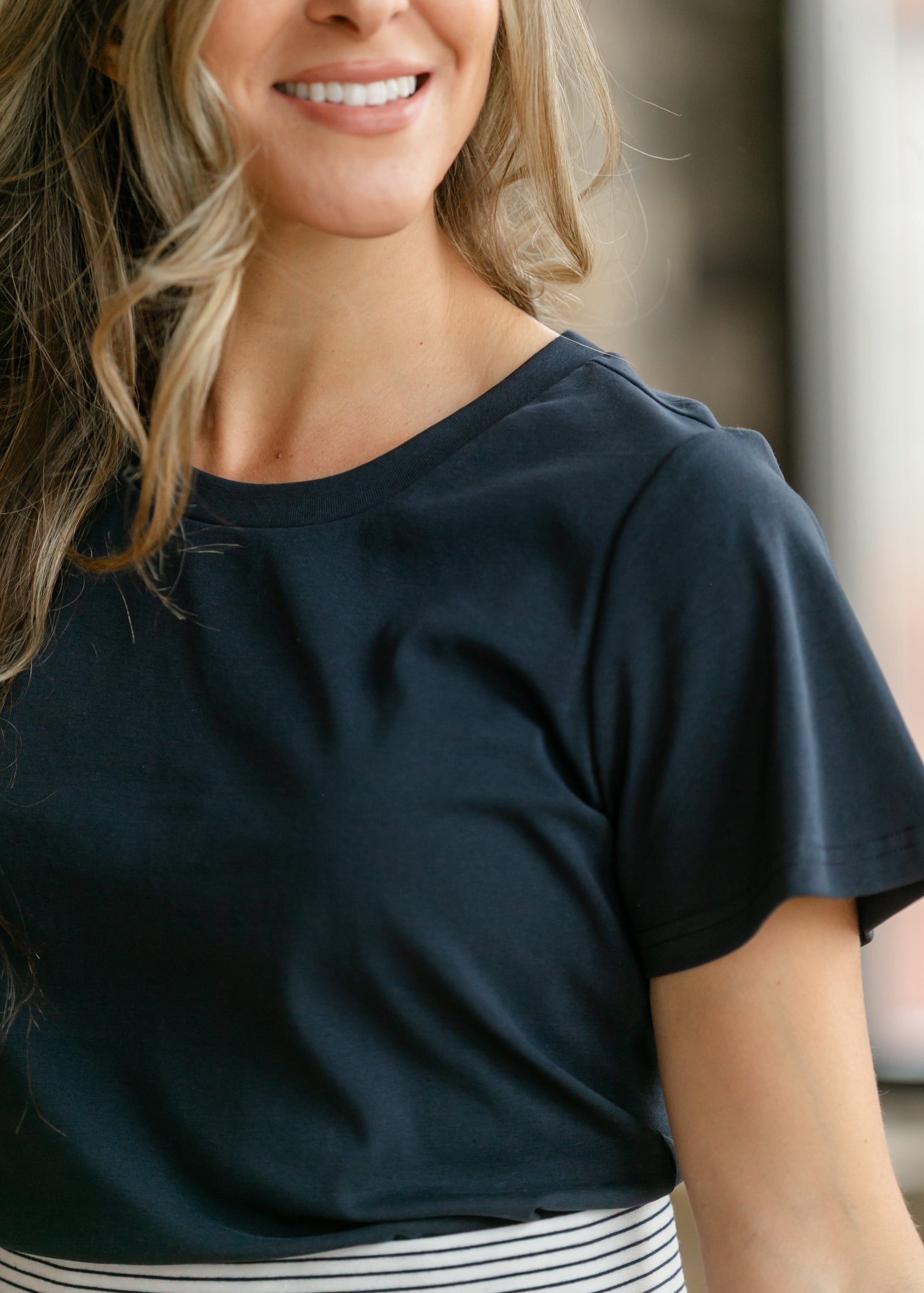 Essential Navy Flutter Sleeve Top view 18 - Basic Navy Top