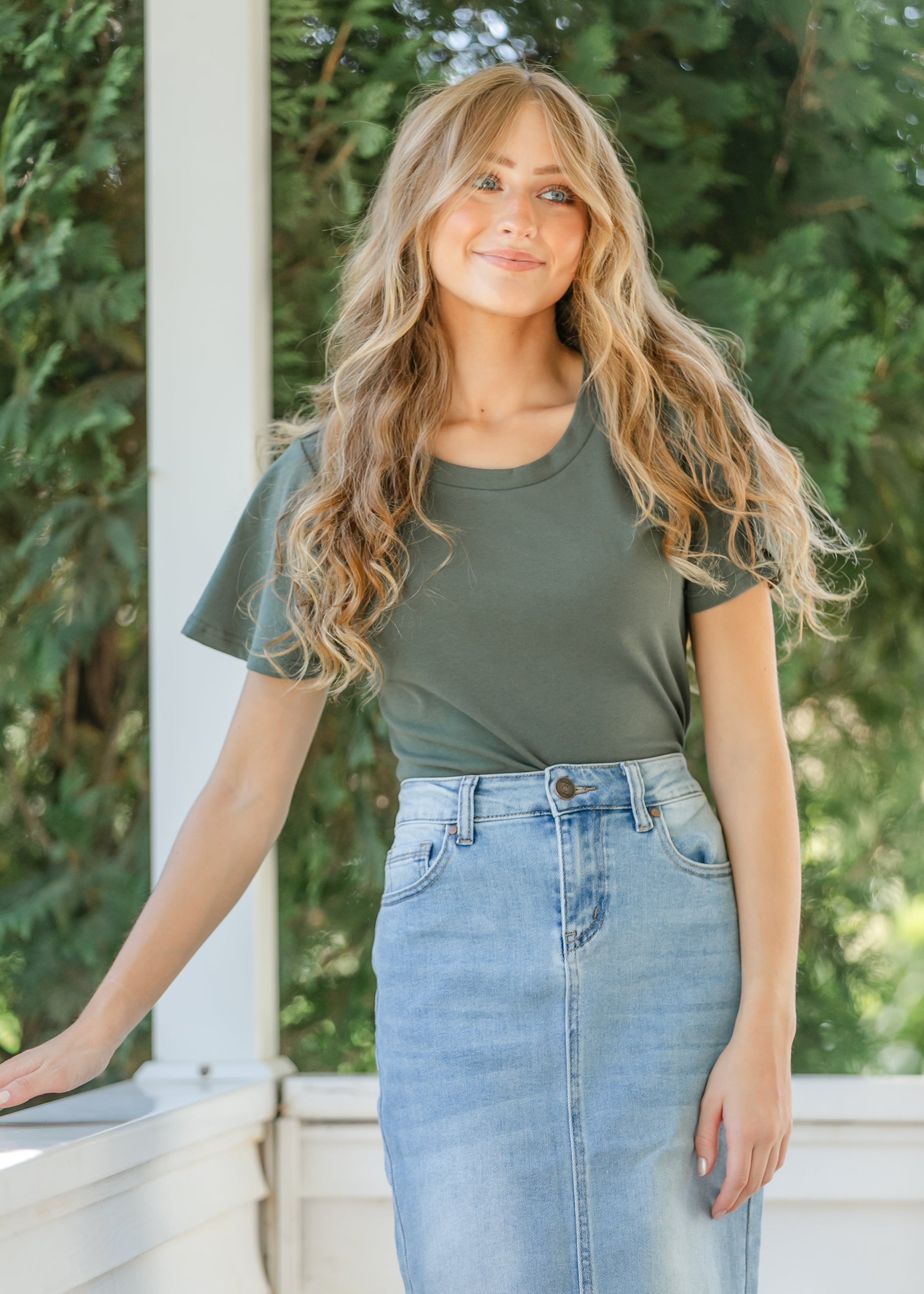 Essential Olive Flutter Sleeve Top in 2XL view 7 - Basic Olive Top
