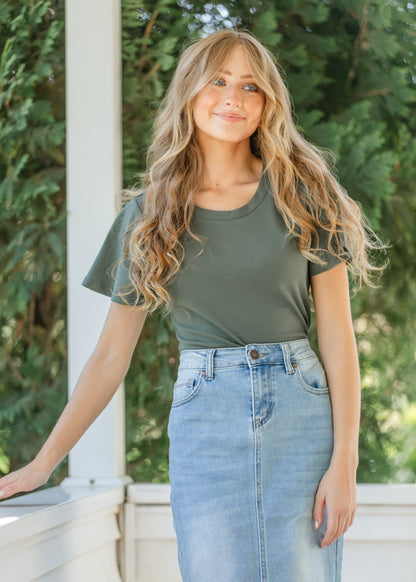 Essential Olive Flutter Sleeve Top in 2XL view 7 - Basic Olive Top