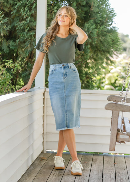 Essential Olive Flutter Sleeve Top in 3XL view 8 - Basic Olive Top