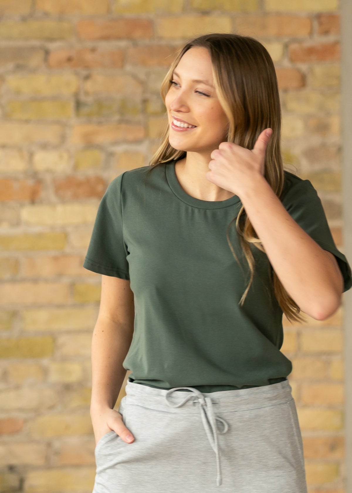 Essential Olive Flutter Sleeve Top in L view 4 - Basic Olive Top