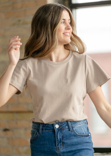 Essential Sand Flutter Sleeve Top in XS - Sand Basic Top