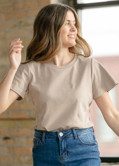 Essential Sand Flutter Sleeve Top in XS - Sand Basic Top