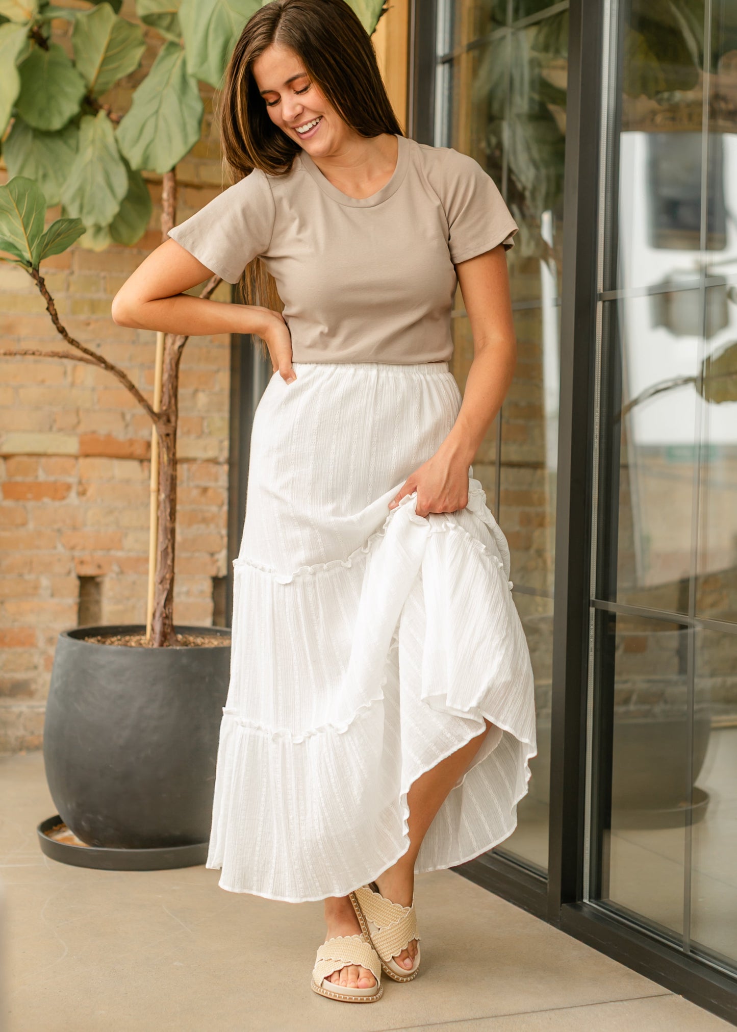 Essential Sand Flutter Sleeve Top view 12 - Sand Basic Top