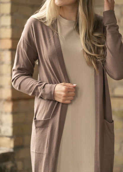 Essential Toffee Long + Soft Cardigan Top in M view 3