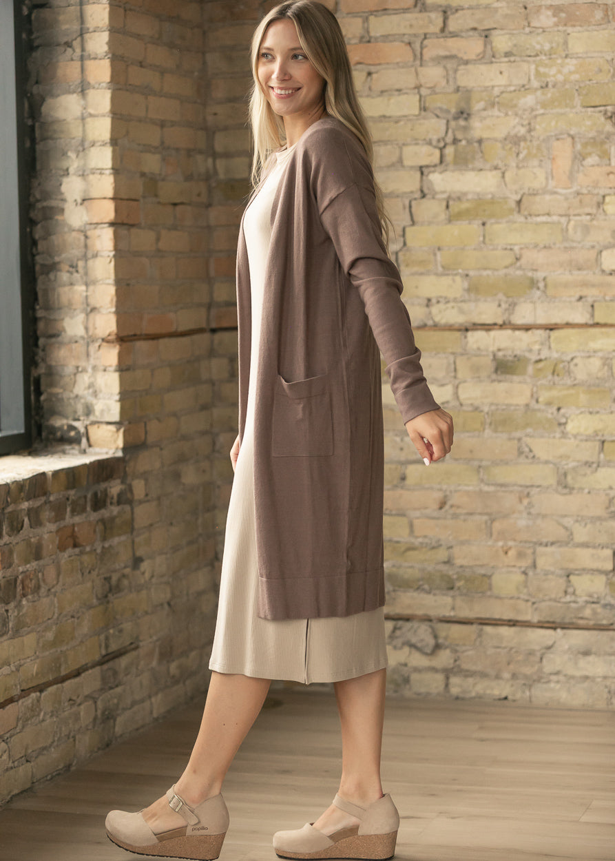 Essential Toffee Long + Soft Cardigan Top in S view 2