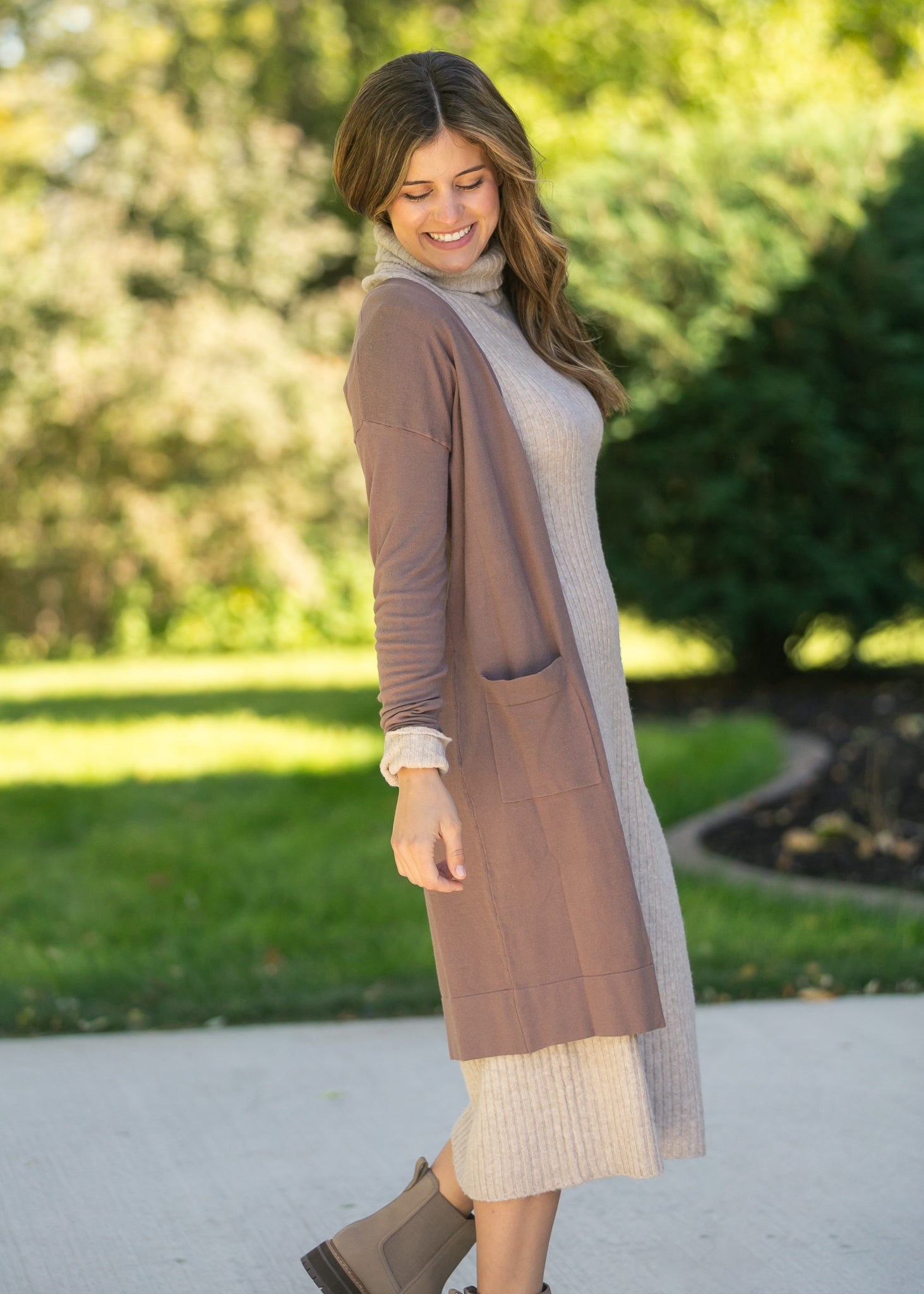 Essential Toffee Long + Soft Cardigan Top view 12