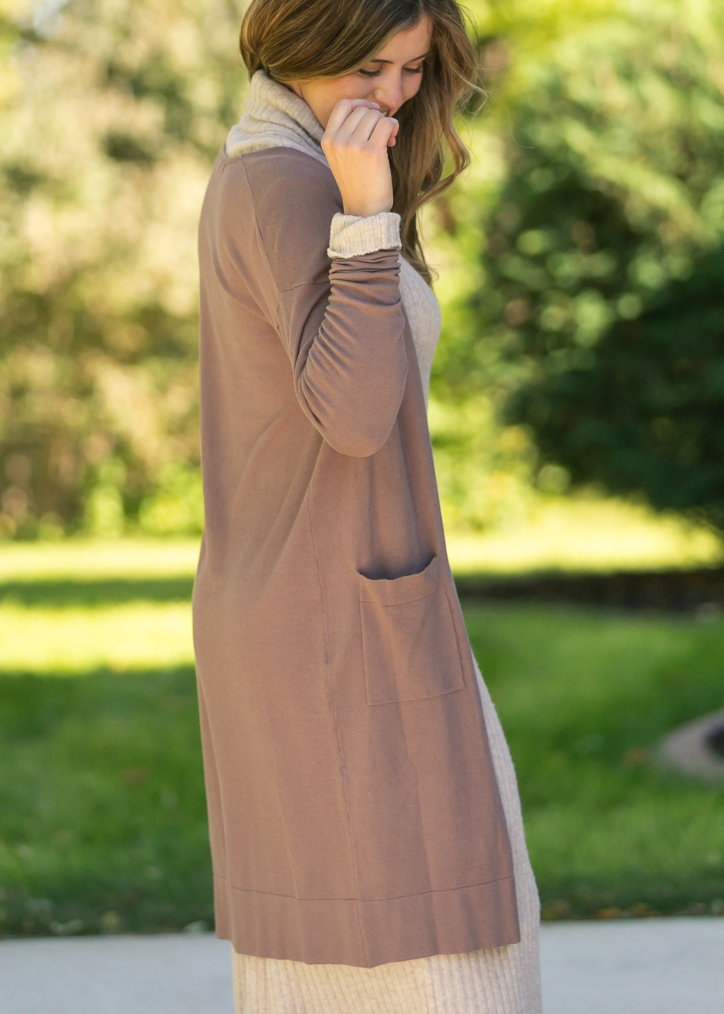 Essential Toffee Long + Soft Cardigan Top view 14