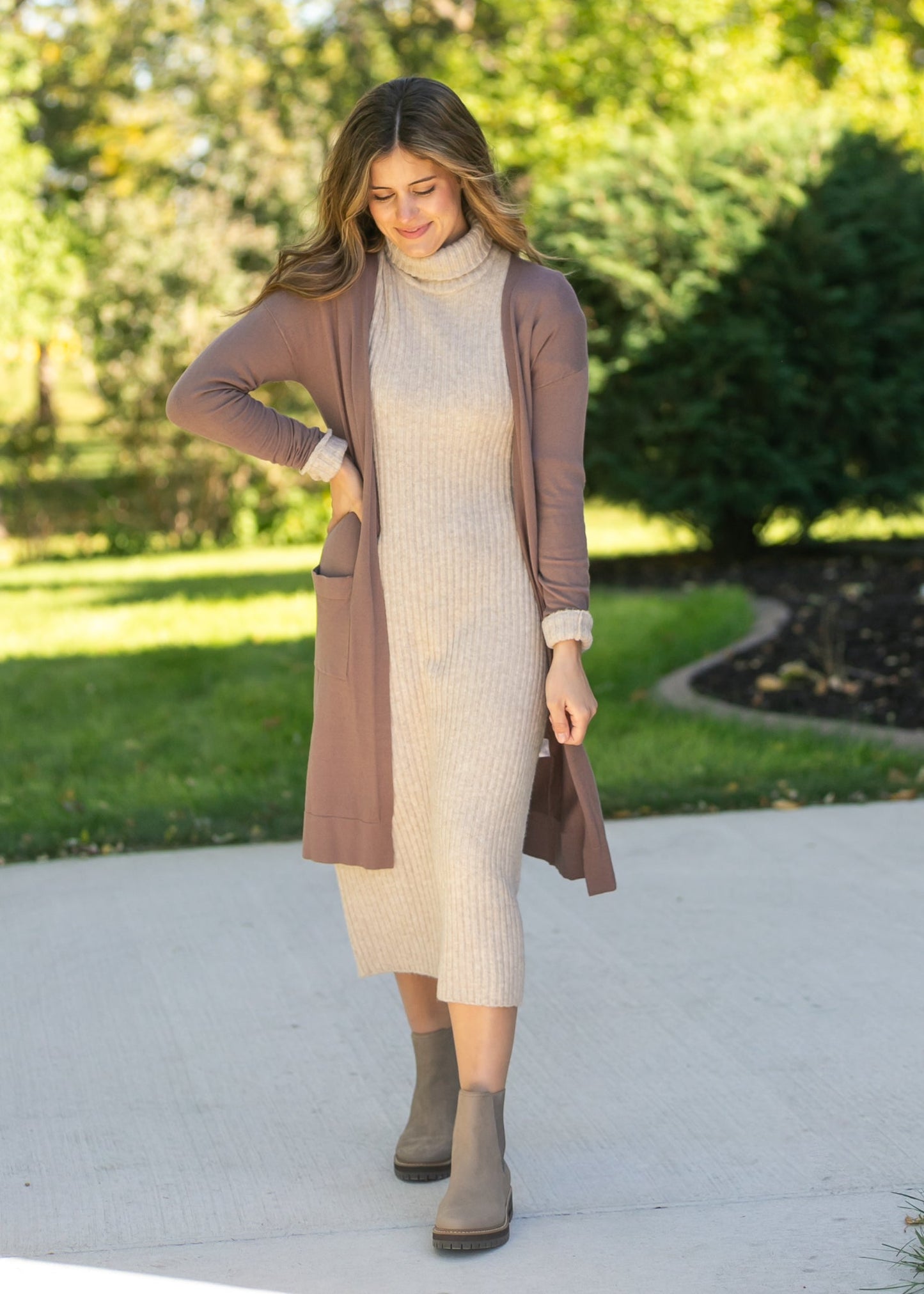 Essential Toffee Long + Soft Cardigan Top view 16