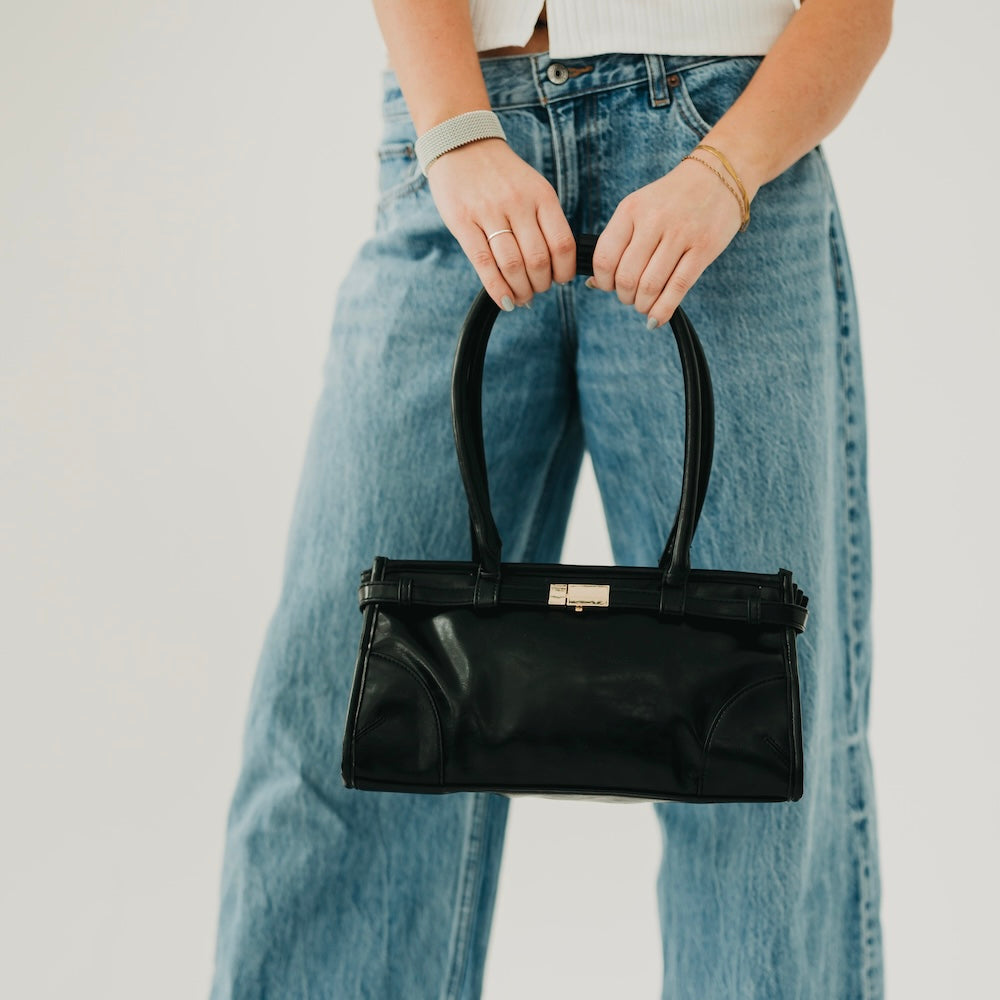 Ethel Vegan Leather Shoulder Bag in Black