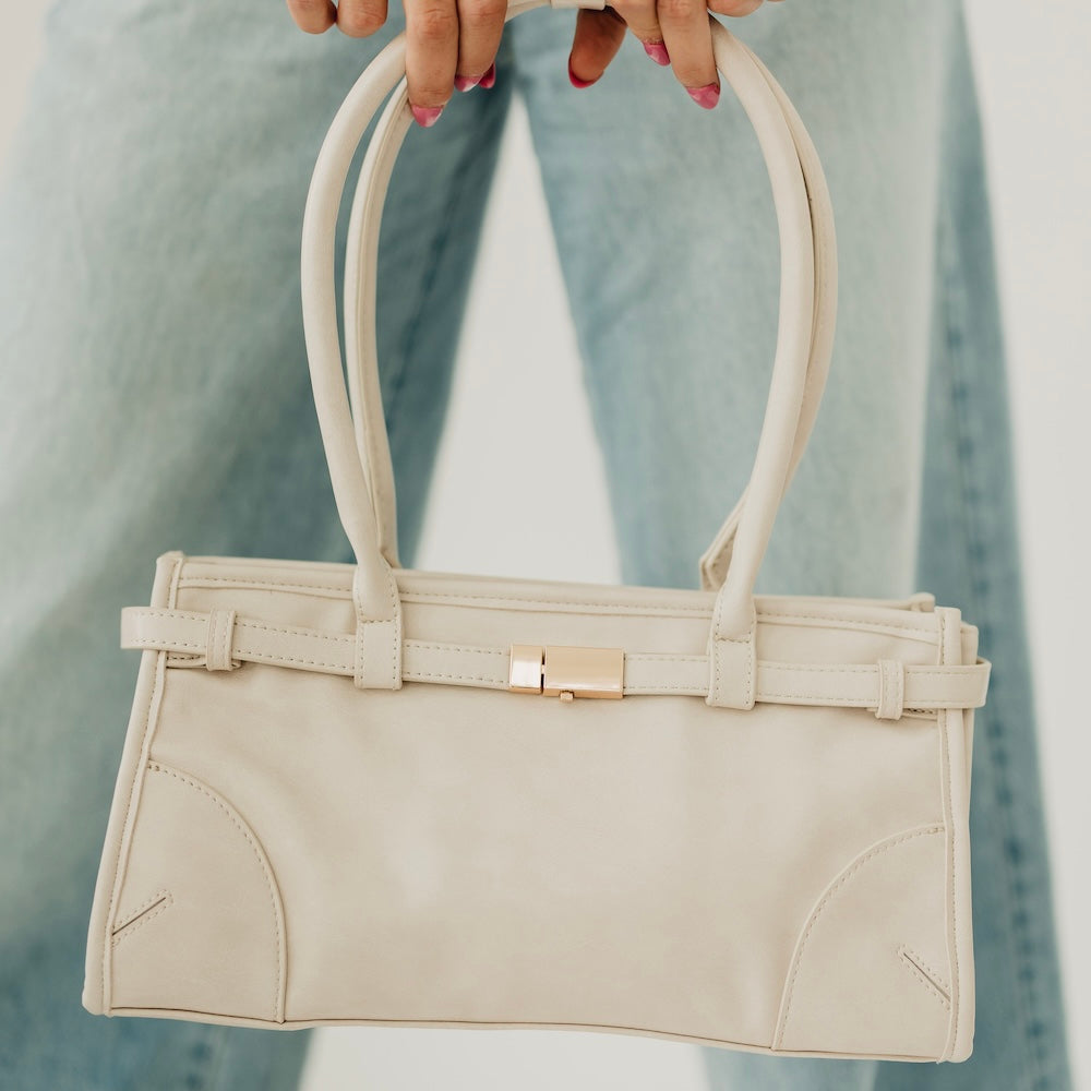 Ethel Vegan Leather Shoulder Bag in Cream view 2