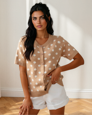 Eva Polka Dot Short Sleeve Button Down Sweater Cardigan in S - Pol Sweater (top)