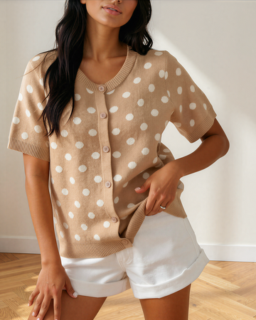 Eva Polka Dot Short Sleeve Button Down Sweater Cardigan in M view 2 - Pol Sweater (top)
