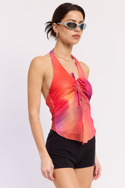 Evania Halter Top in Orange Fushia view 2 - Eva Halter Top