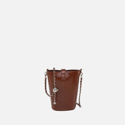 Evelina Mini Bucket Bag in Cognac Brown view 3