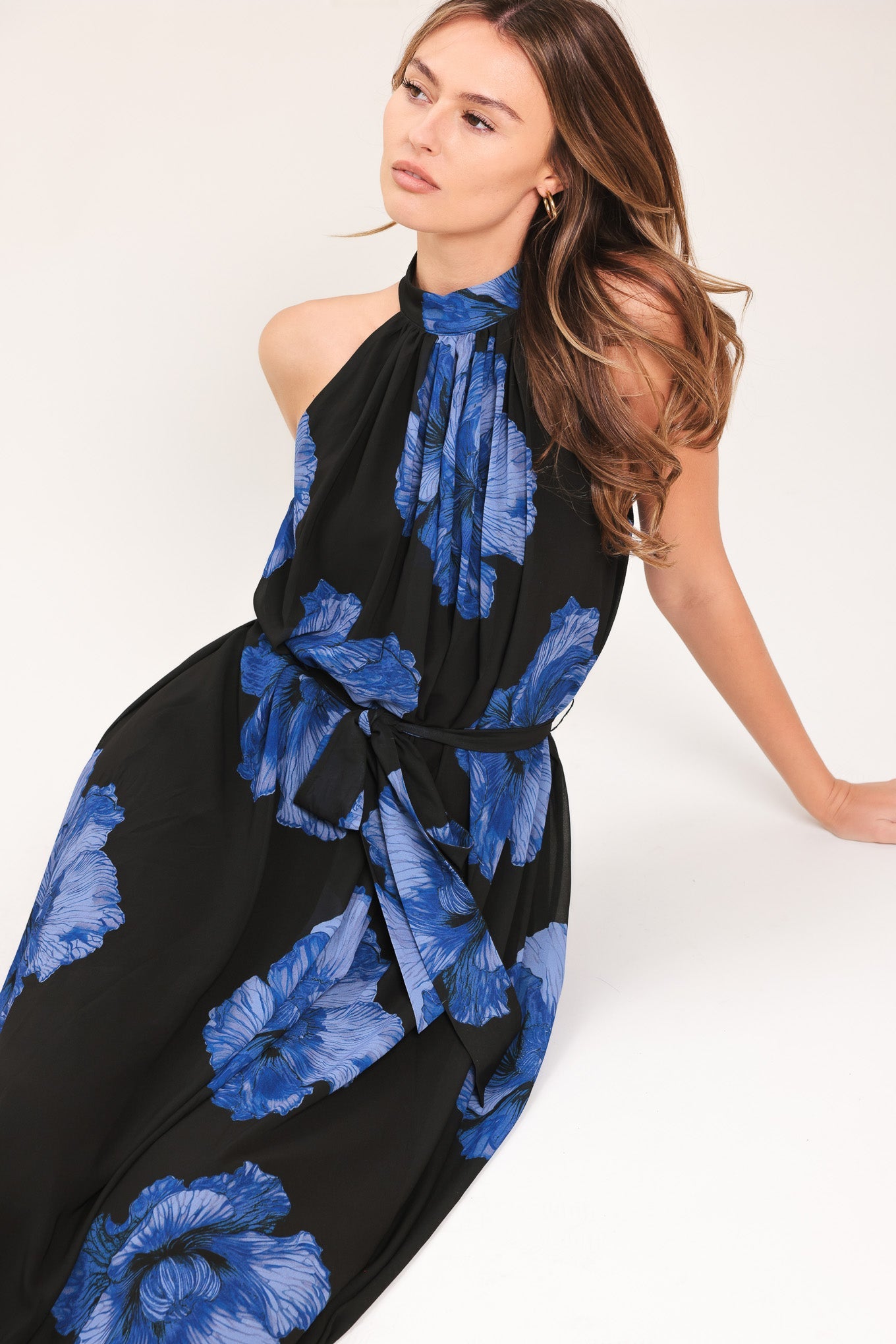 Evening Orchard Woven Halter Maxi Dress in BLACK / BLUE - Evening Dress Orchard