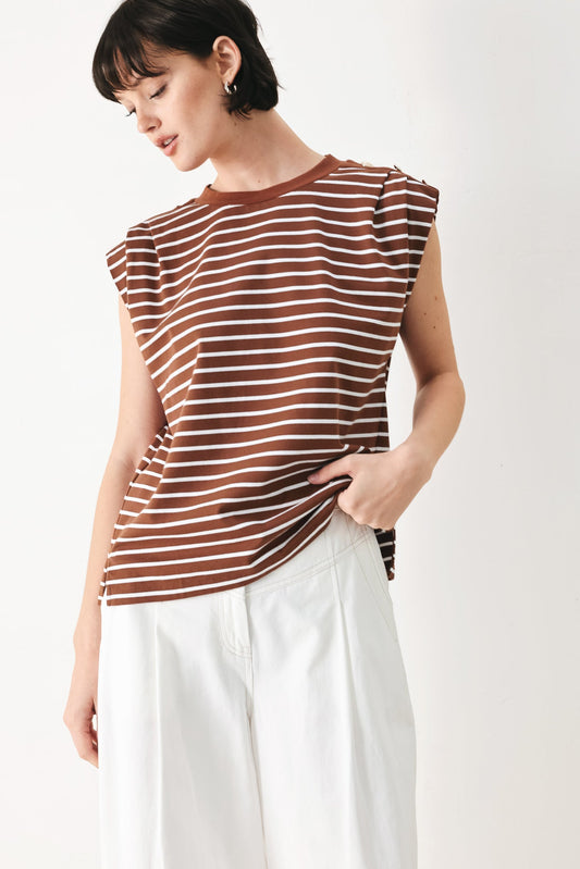 Everyday Cool Strip Knit Top in BROWN/WHITE - Fall Wardrobe Essential - Everyday Cool Tops