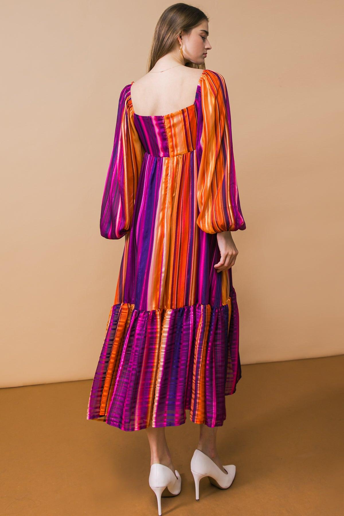 Everything You Needed Woven Midi Dress PURPLE ORANGE view 2 (dress) - what you dress up, all you dress, - shop at us.meeeshop