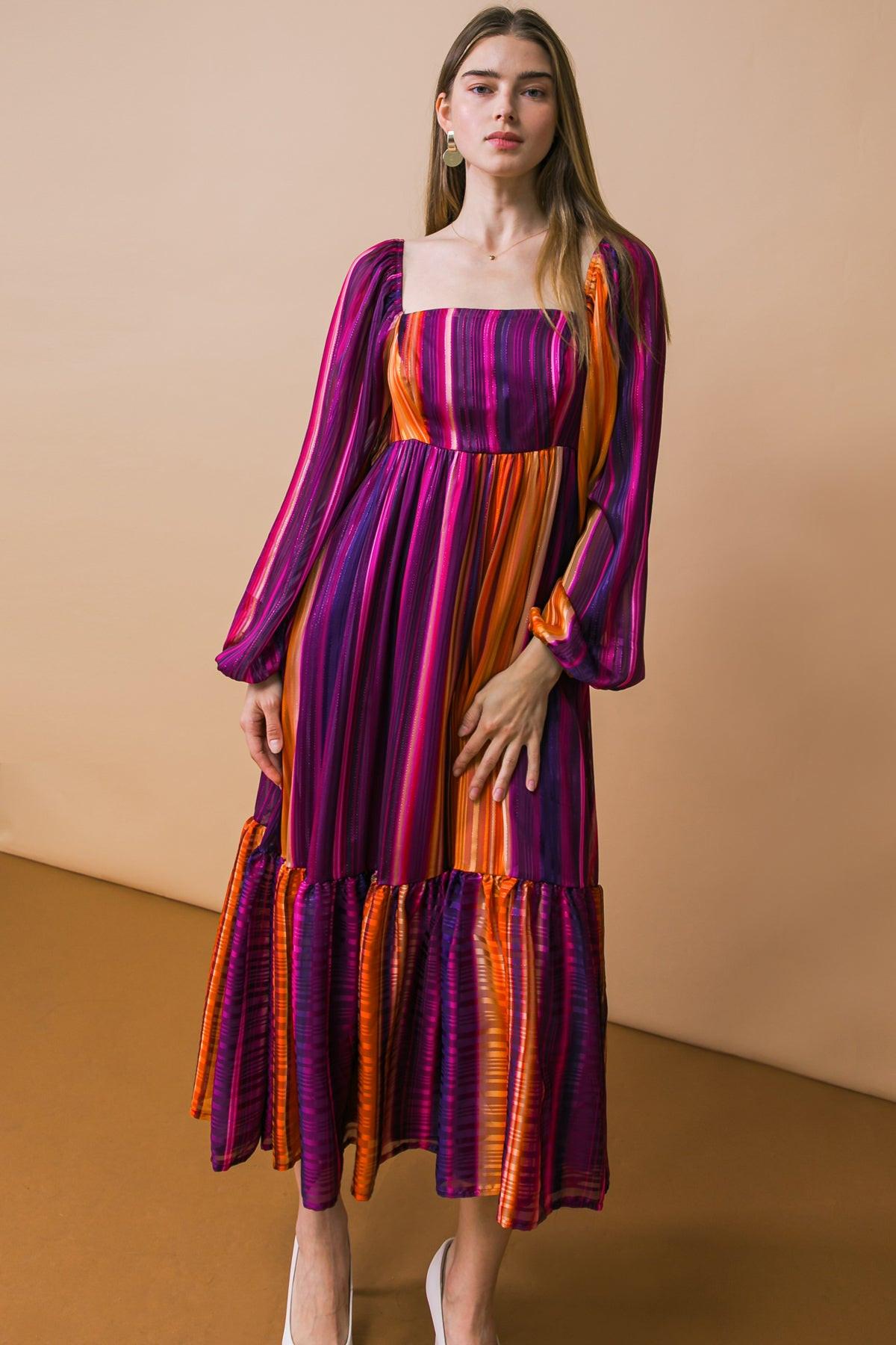 Everything You Needed Woven Midi Dress PURPLE ORANGE view 3 (dress) - what you dress up, all you dress, - shop at us.meeeshop