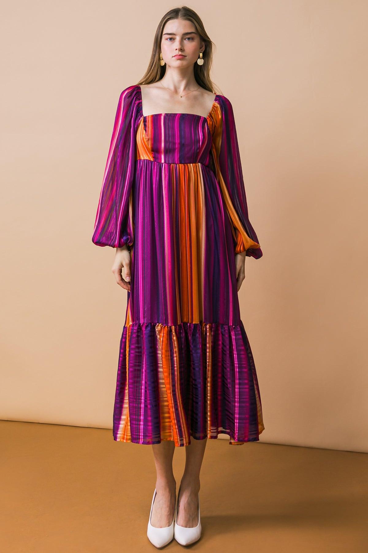 Everything You Needed Woven Midi Dress PURPLE ORANGE view 4 (dress) - what you dress up, all you dress, - shop at us.meeeshop