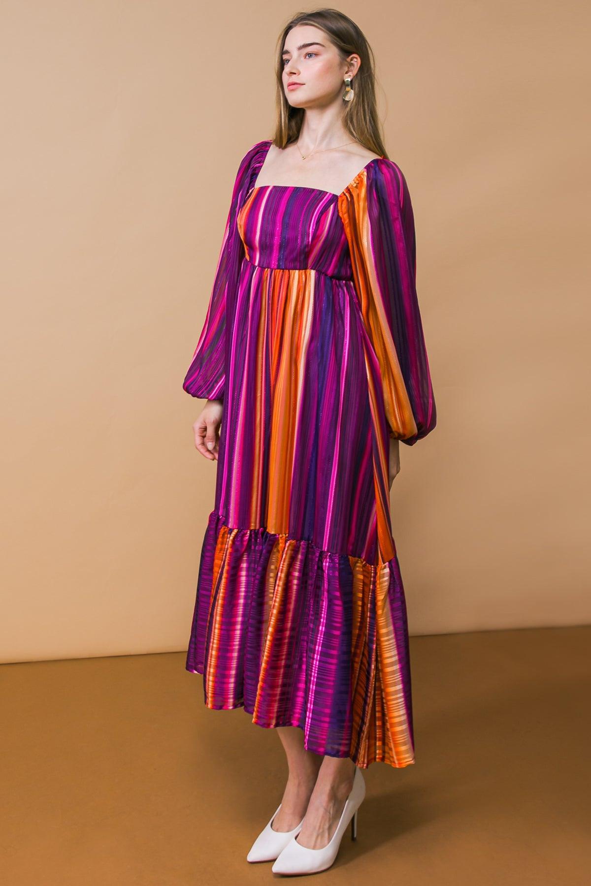 Everything You Needed Woven Midi Dress PURPLE ORANGE view 5 (dress) - what you dress up, all you dress, - shop at us.meeeshop