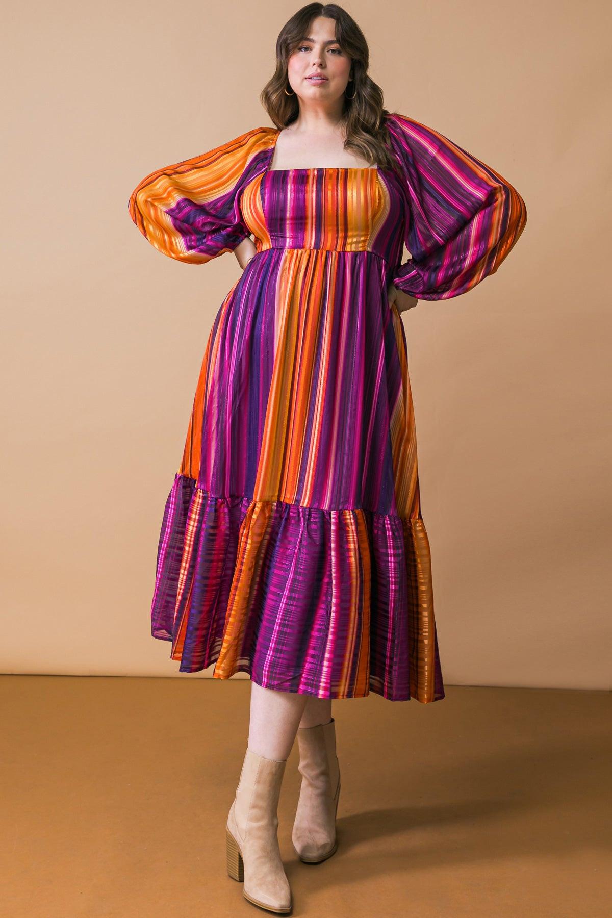 Everything You Needed Woven Midi Dress PURPLE ORANGE view 6 (dress) - what you dress up, all you dress, - shop at us.meeeshop