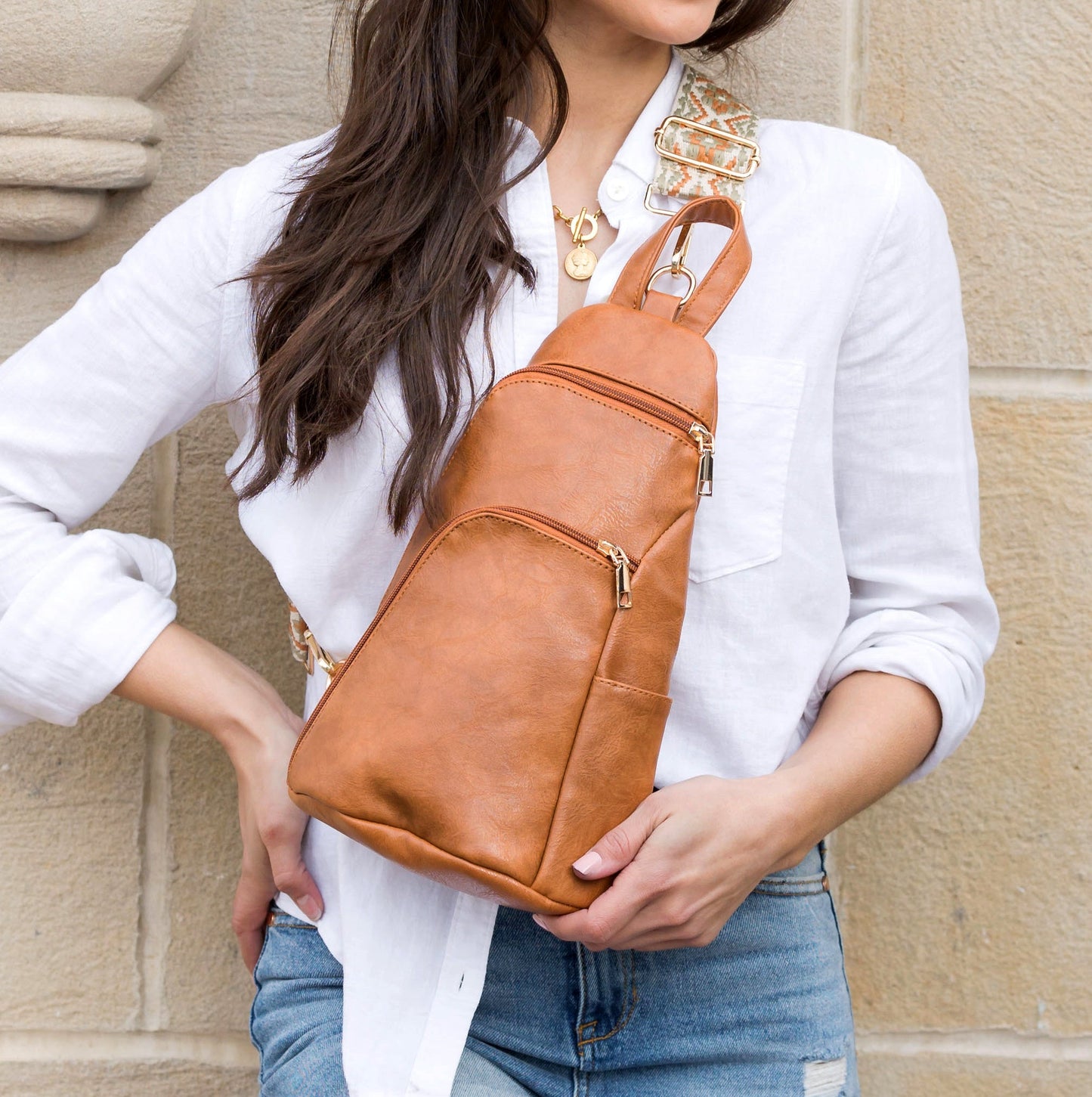 Evie Vegan Leather Crossbody Sling Bag in Bone - Bag Crossbody