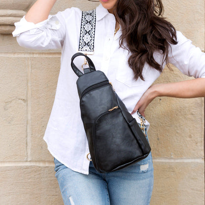 Evie Vegan Leather Crossbody Sling Bag in Gray view 4 - Bag Crossbody