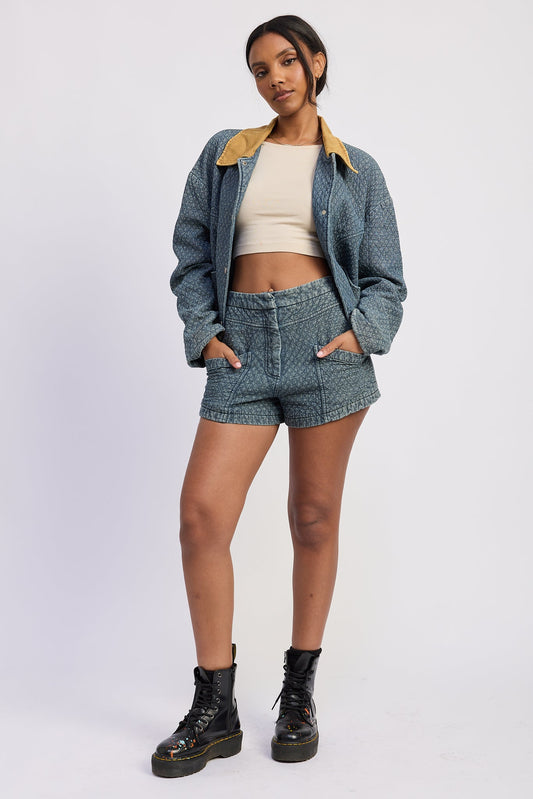 Evren Shorts in Dark Blue - Evren Blue Print (bottom)