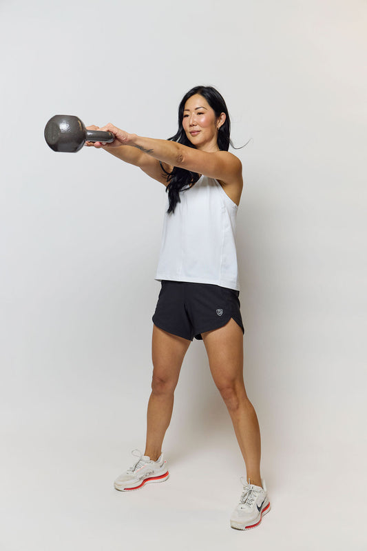 Excel Women's Workout Shorts in Black - Casual Office Outfit (bottom)
