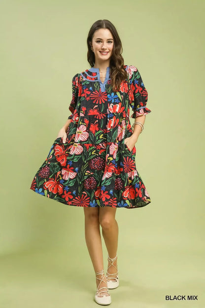 umgee floral tiered Umgee Floral Tiered Puff Sleeve Dress view 5 (dress) - shop at us.meeeshop