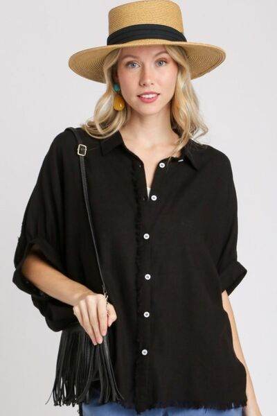 Umgee Linen Blend Button Down Shirt Plus Size - us.meeeshop