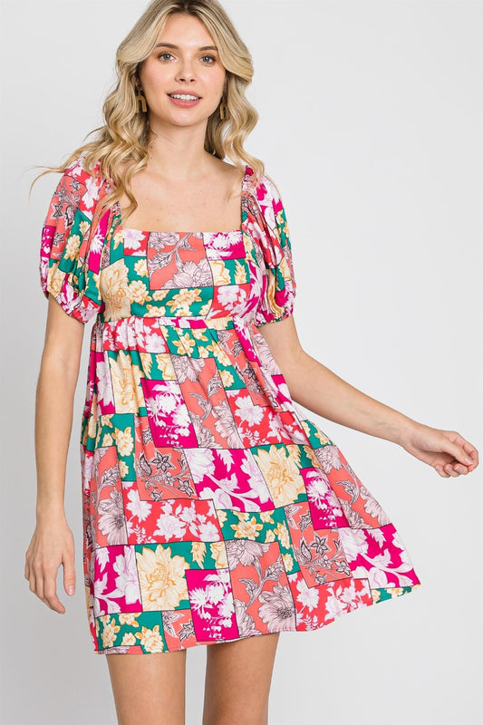 GeeGee Floral Ruff Sleeve Mini Dress | us.meeeshop