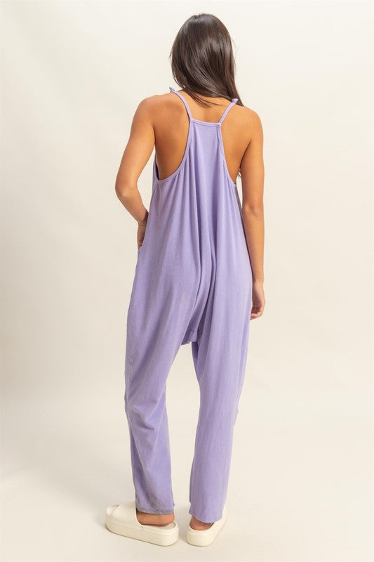 HYFVE Relaxed Fit Mineral Washed Overalls with Pockets in Lavender - us.meeeshop